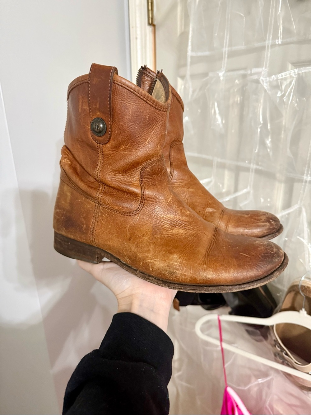 Frye Tan Leather Short Western Boots